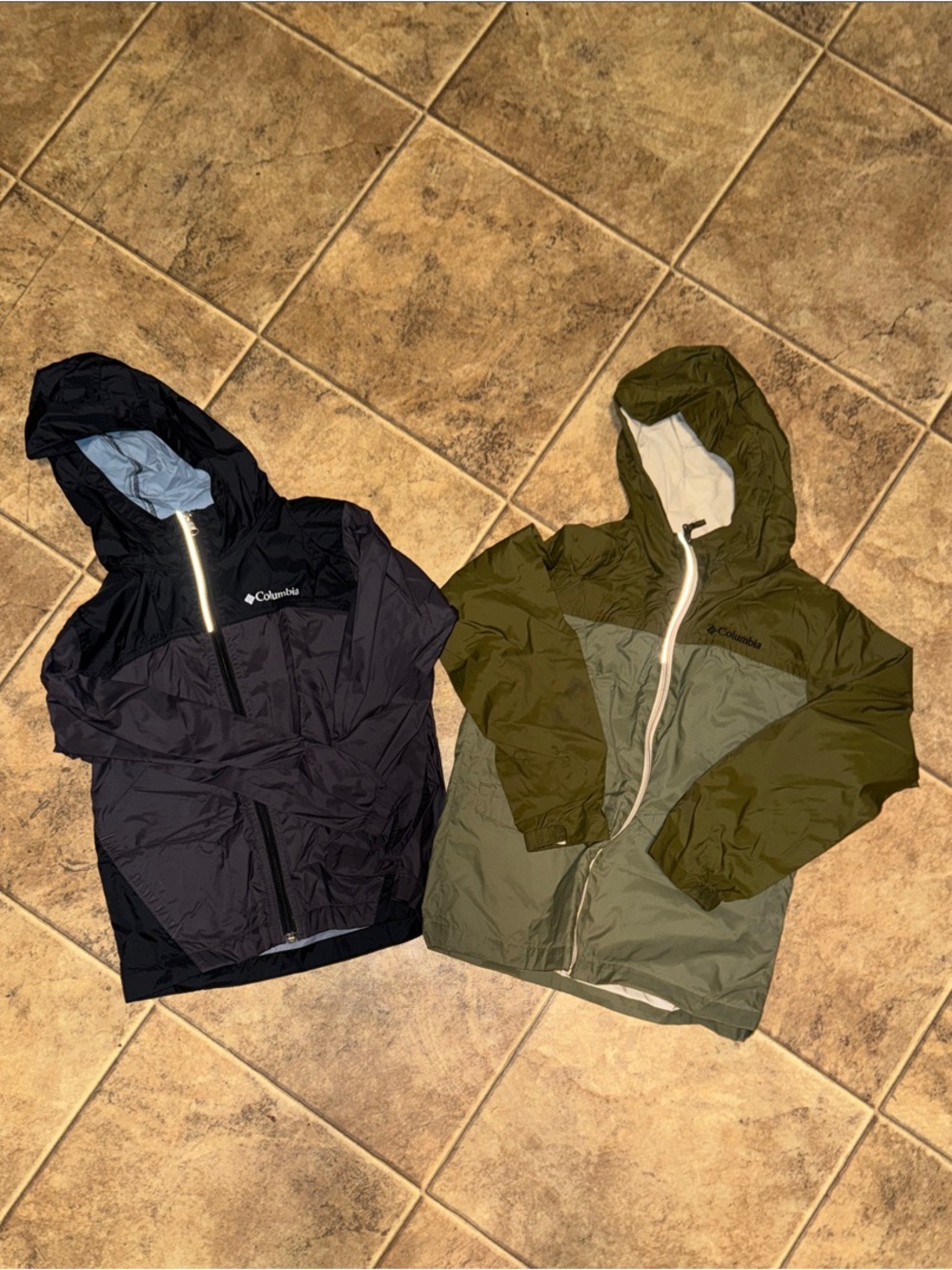Columbia Kids' Hooded Windbreaker Jackets - Black & Olive Green